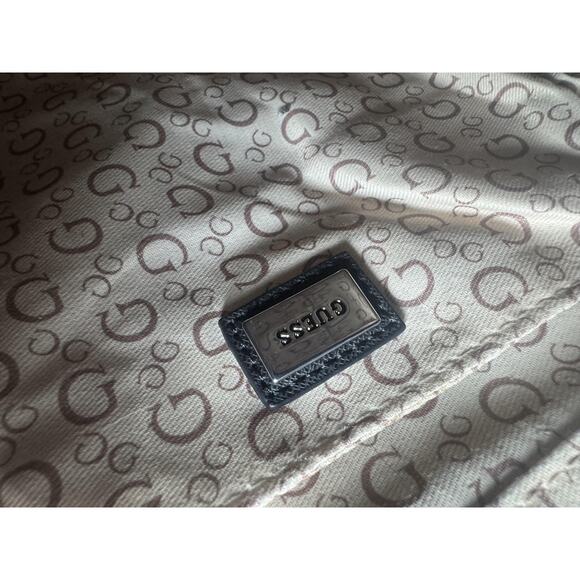 Guess Handbag Womens Black Gray Monogram Purse Top Handle Small Logo Bag Stylish - Picture 14 of 15